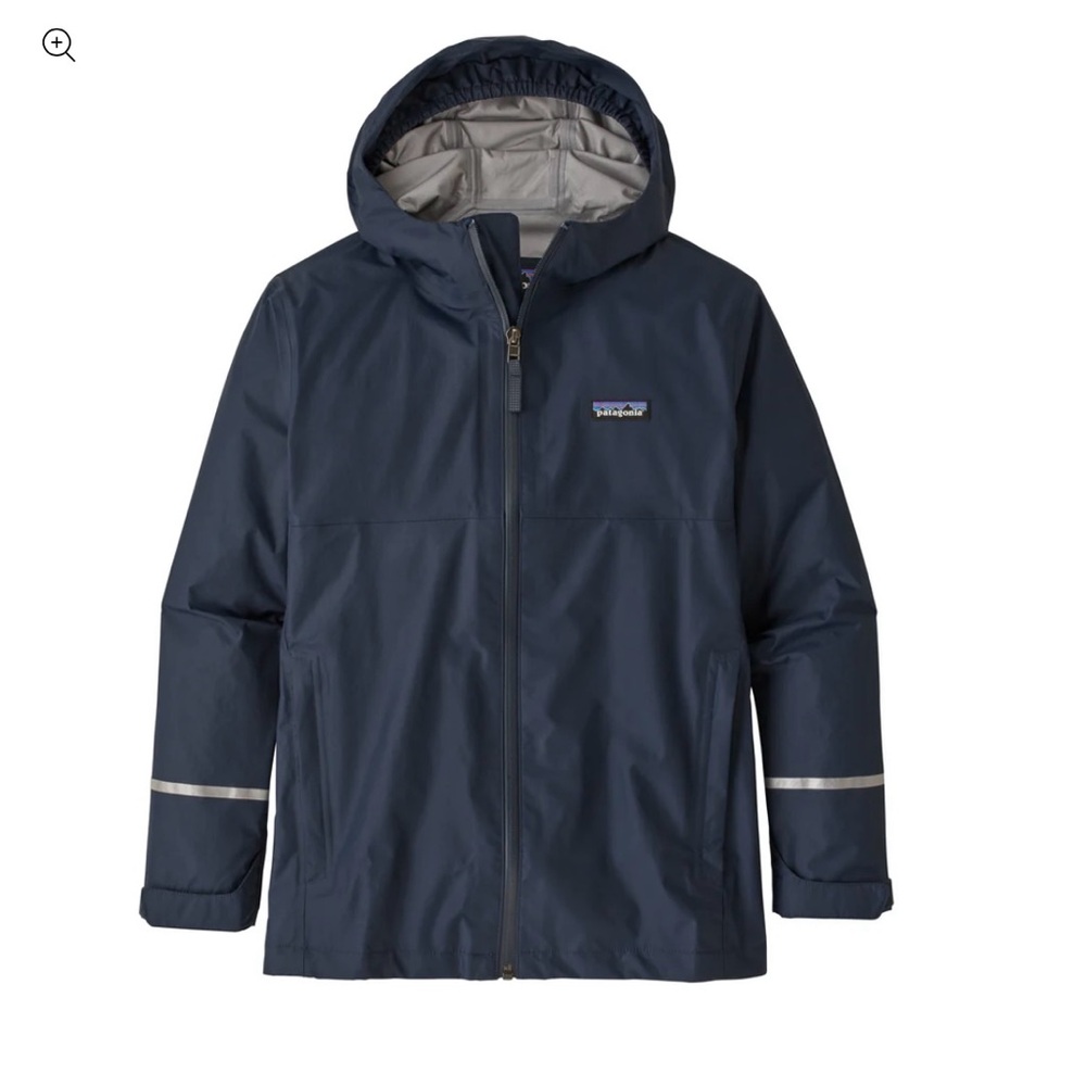 Patagonia Blue Raincoat with Hood and Reflective Strips
